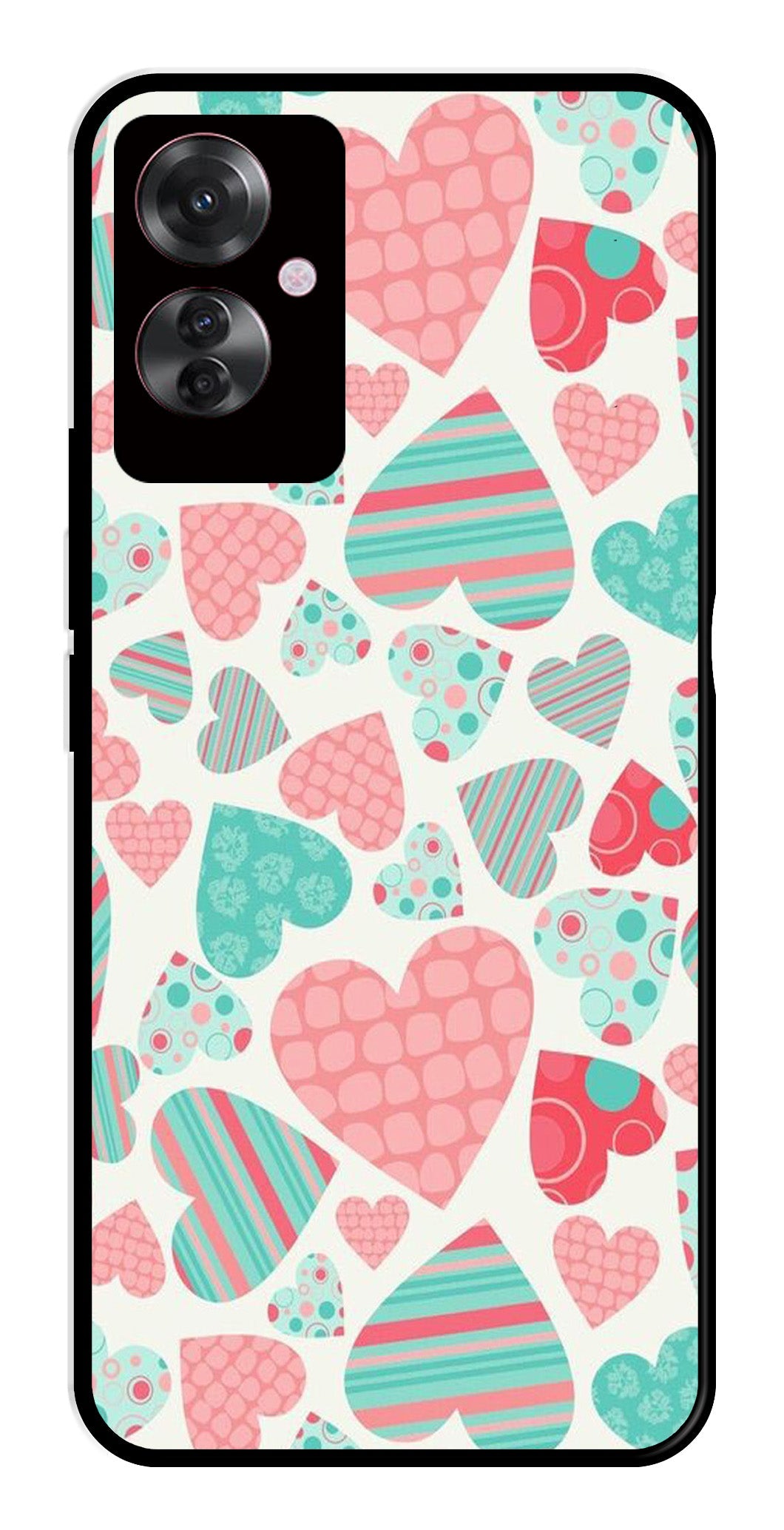 Hearts Pattern Metal Mobile Case for Oppo F25 Pro 5G   (Design No -22)