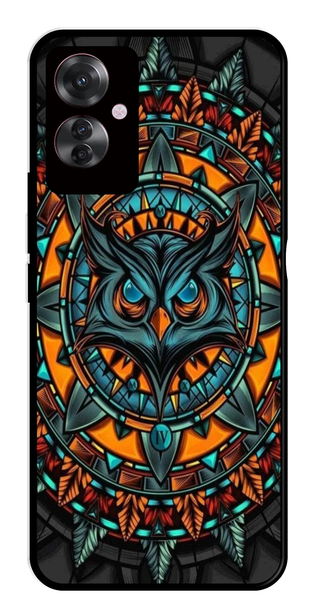 Owl Pattern Metal Mobile Case for Oppo F25 Pro 5G   (Design No -42)