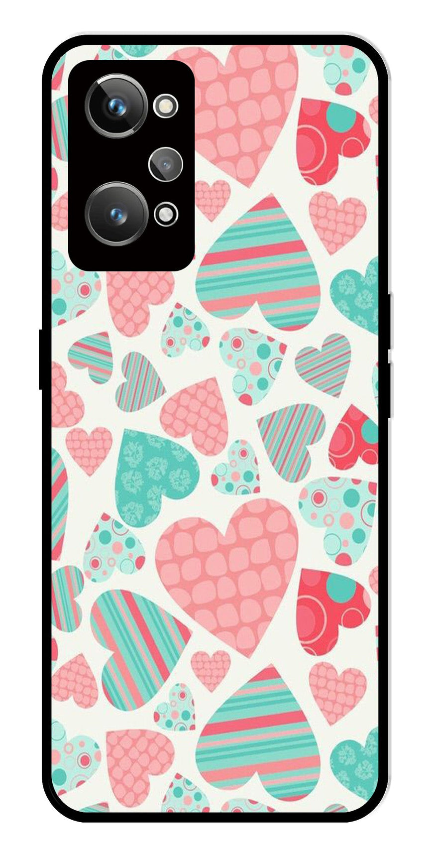 Hearts Pattern Metal Mobile Case for Realme GT Neo 2   (Design No -22)