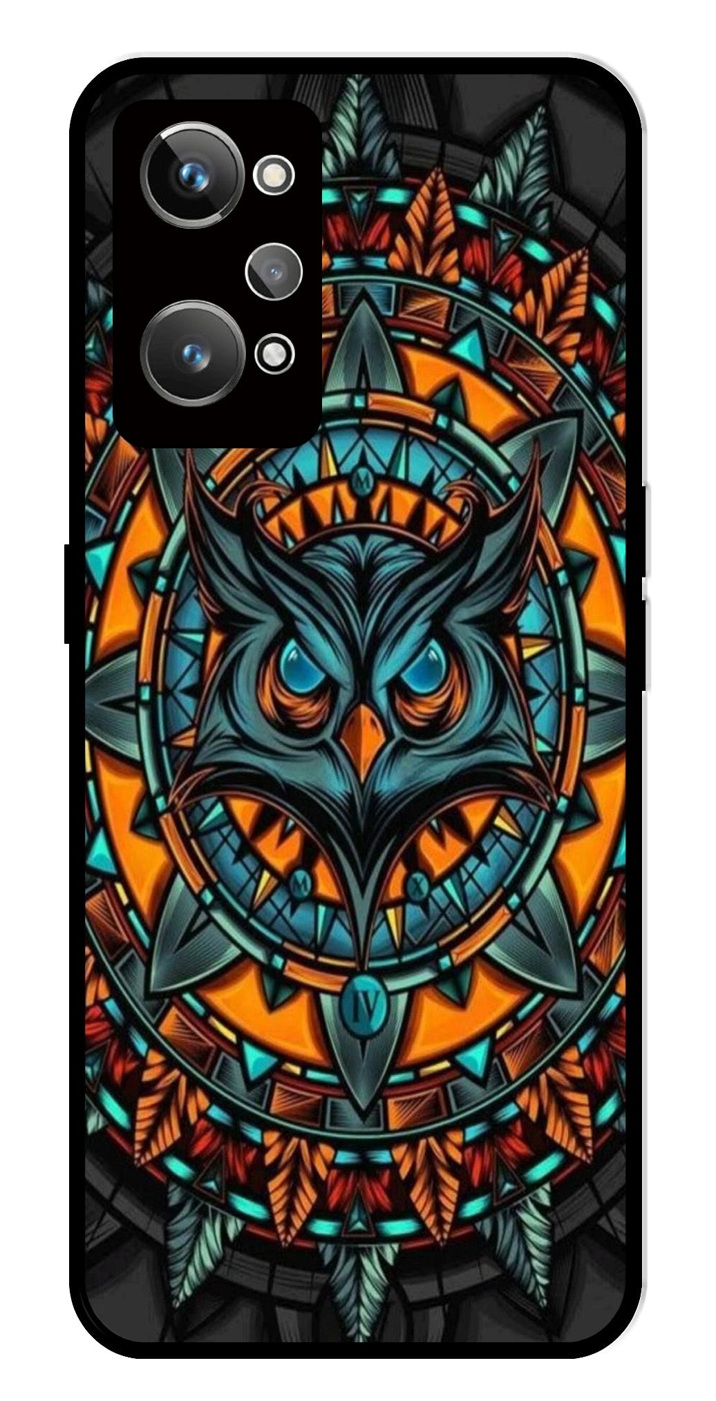 Owl Pattern Metal Mobile Case for Realme GT Neo 2   (Design No -42)