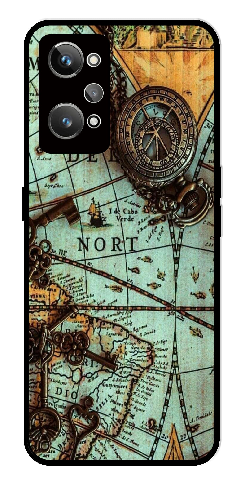 Map Design Metal Mobile Case for Realme GT Neo 2   (Design No -54)