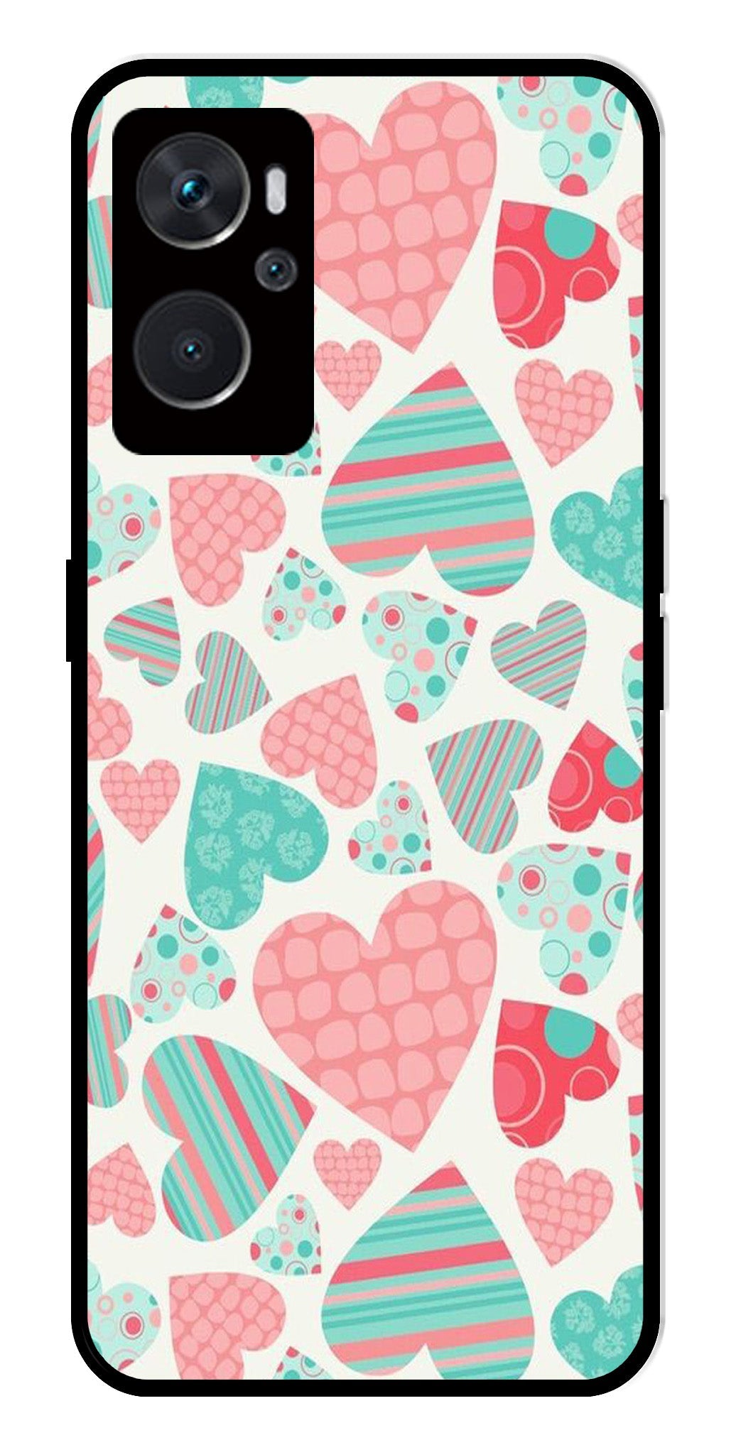 Hearts Pattern Metal Mobile Case for Oppo K10 4G   (Design No -22)