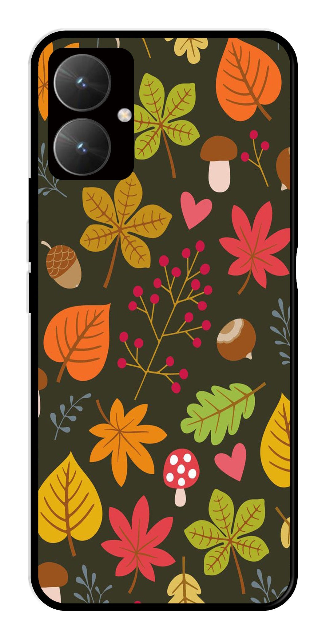 Leaves Design Metal Mobile Case for Poco M6 5G   (Design No -51)