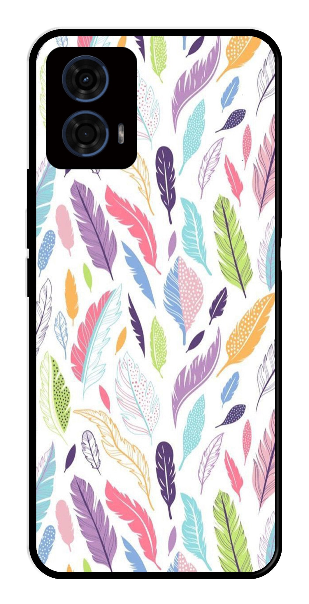 Colorful Feathers Metal Mobile Case for Moto G24 Power   (Design No -06)