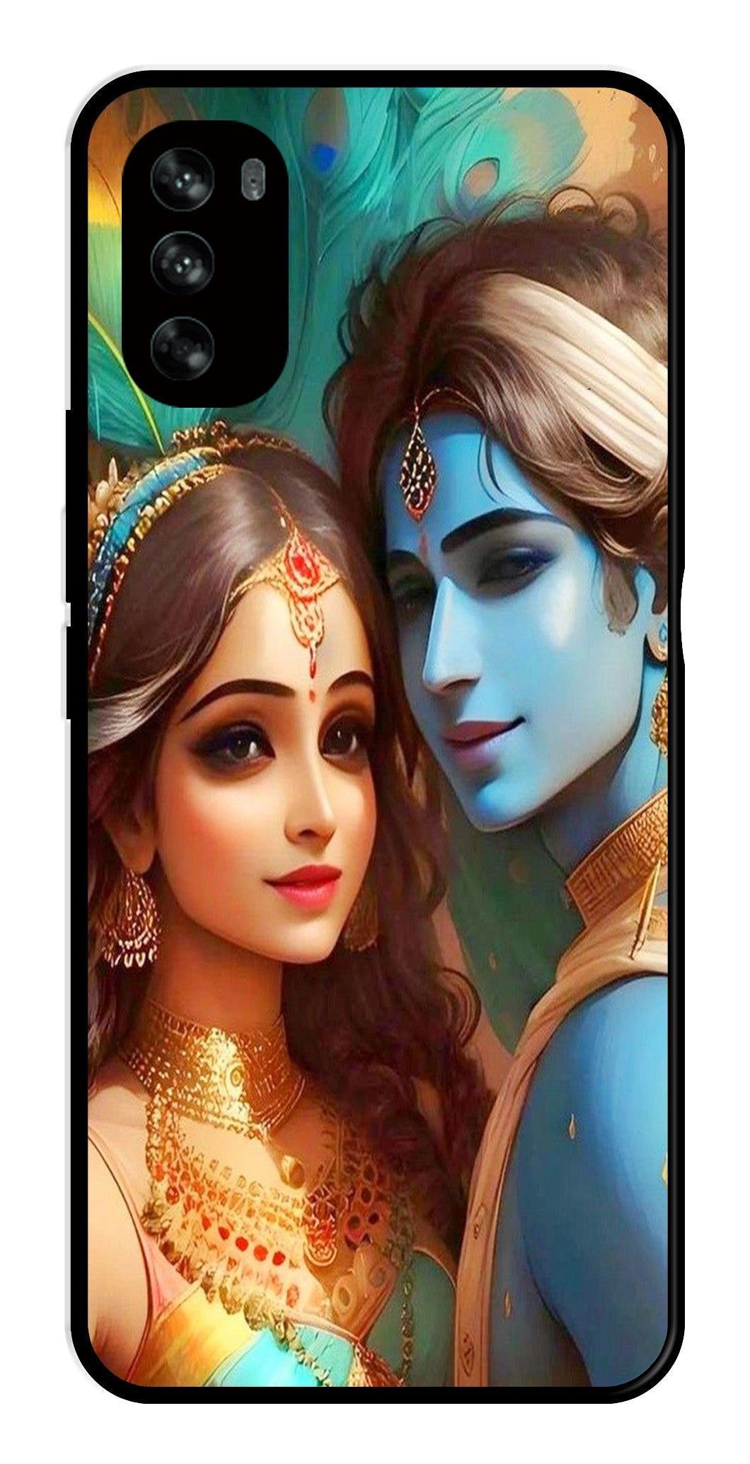 Lord Radha Krishna Metal Mobile Case for Moto G62   (Design No -01)