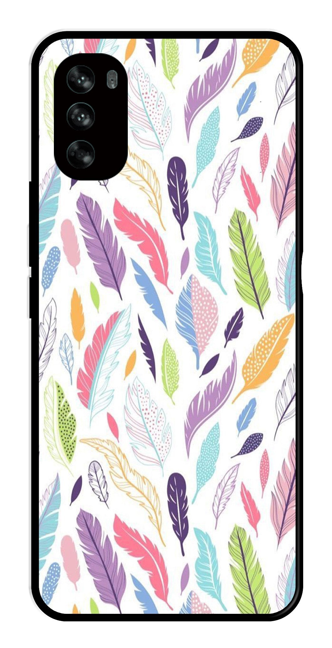 Colorful Feathers Metal Mobile Case for Moto G62   (Design No -06)