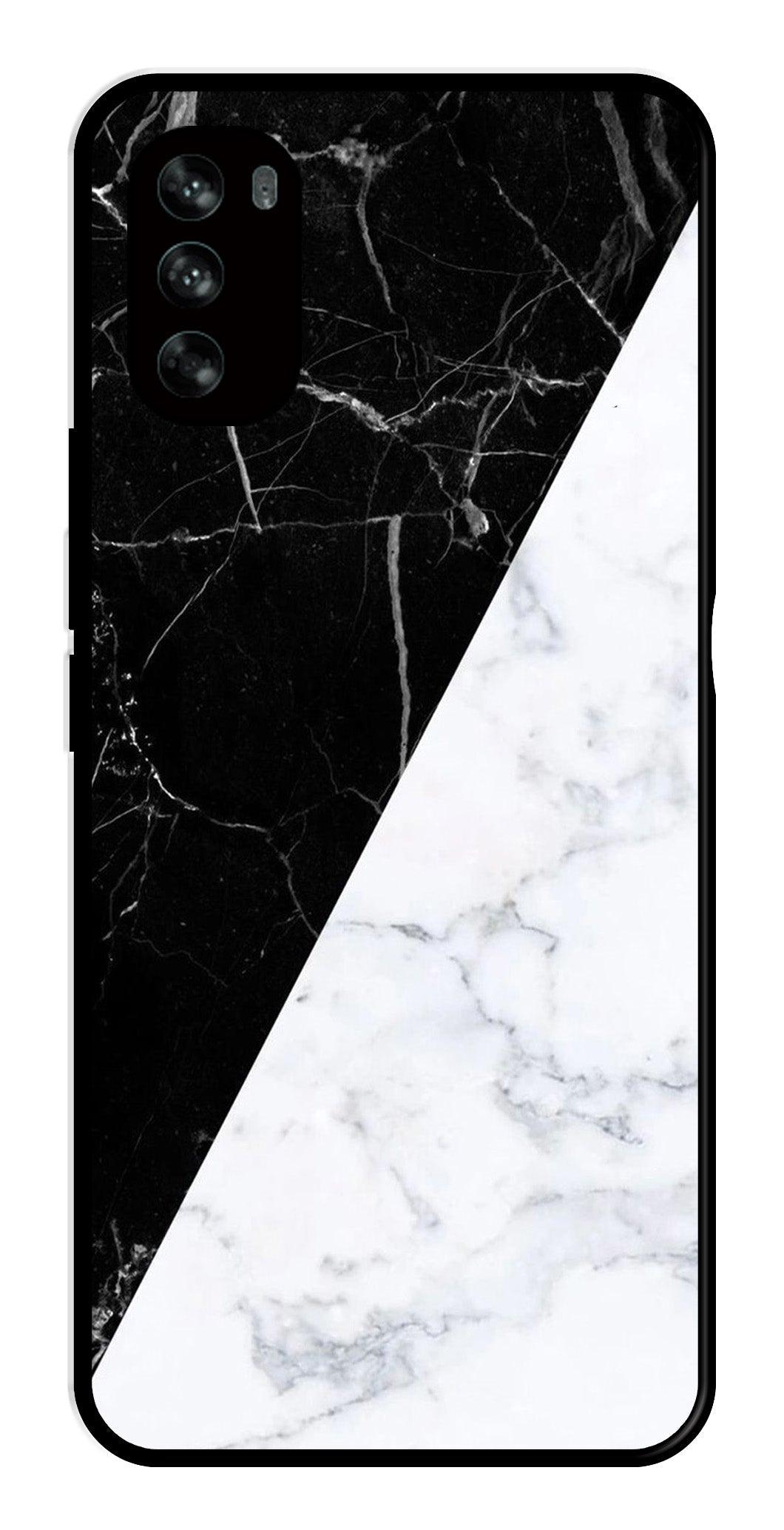 Black White Marble Design Metal Mobile Case for Moto G62   (Design No -09)