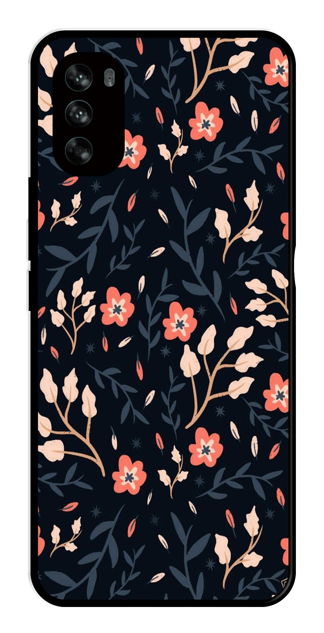 Floral Pattern Metal Mobile Case for Moto G62   (Design No -10)