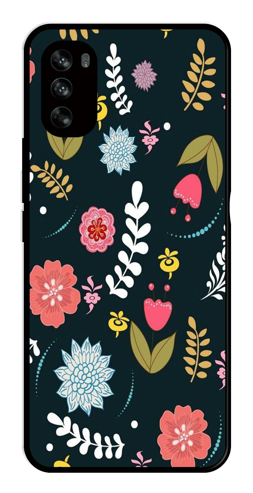 Floral Pattern2 Metal Mobile Case for Moto G62   (Design No -12)