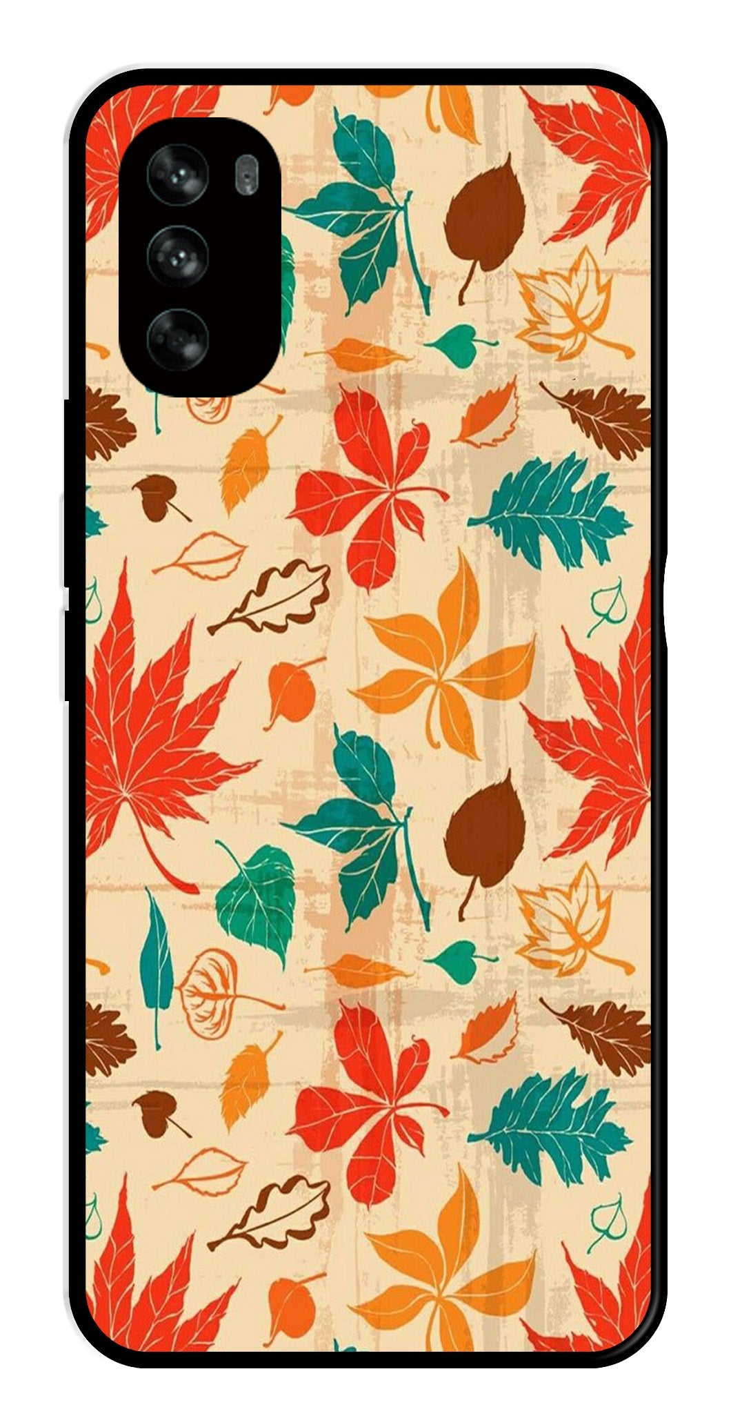 Leafs Design Metal Mobile Case for Moto G62   (Design No -14)