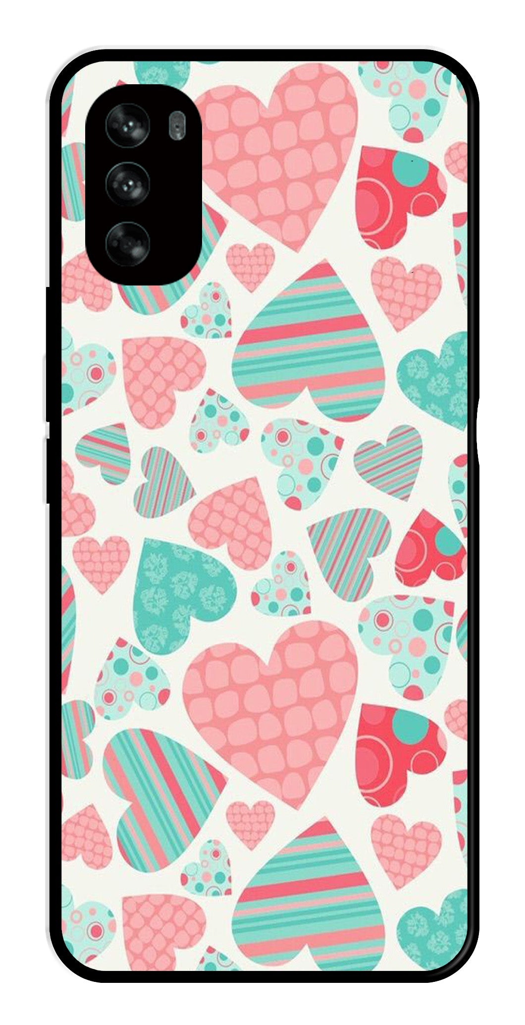 Hearts Pattern Metal Mobile Case for Moto G62   (Design No -22)