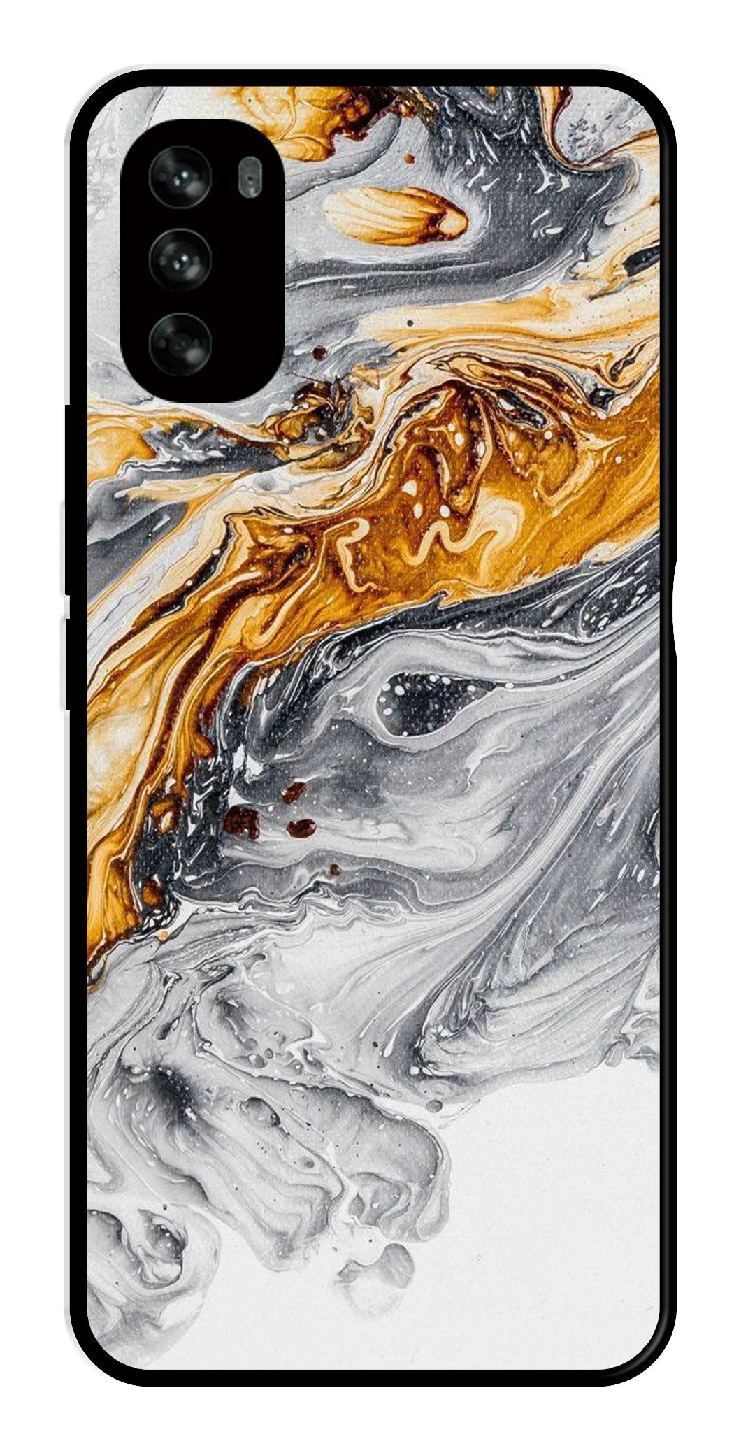 Marble Pattern Metal Mobile Case for Moto G62   (Design No -36)