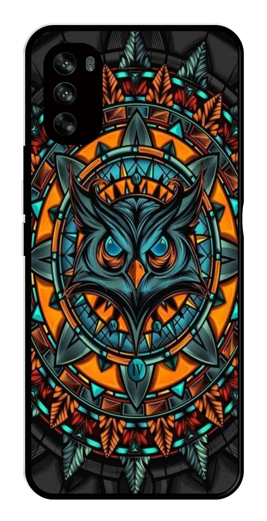 Owl Pattern Metal Mobile Case for Moto G62   (Design No -42)