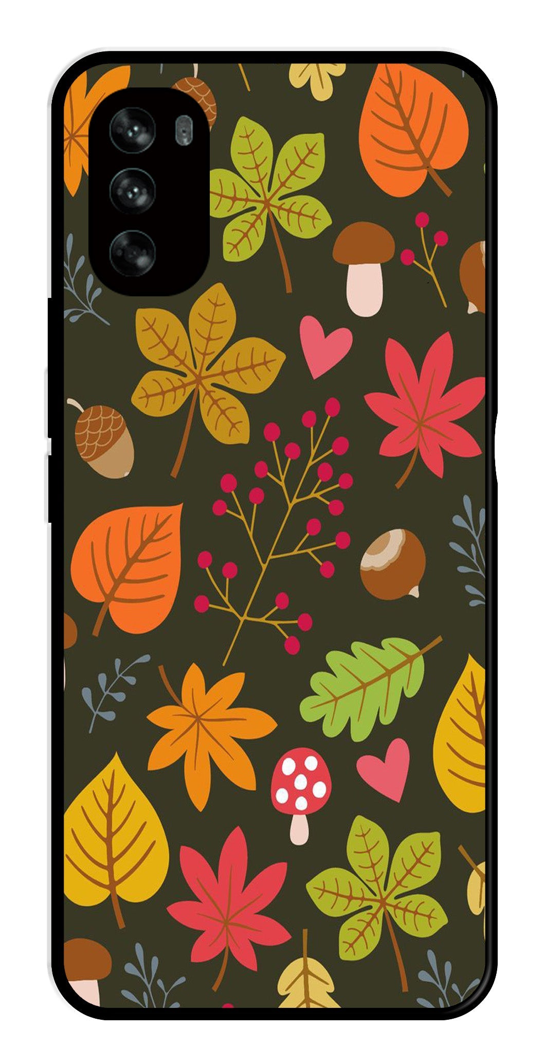 Leaves Design Metal Mobile Case for Moto G62   (Design No -51)