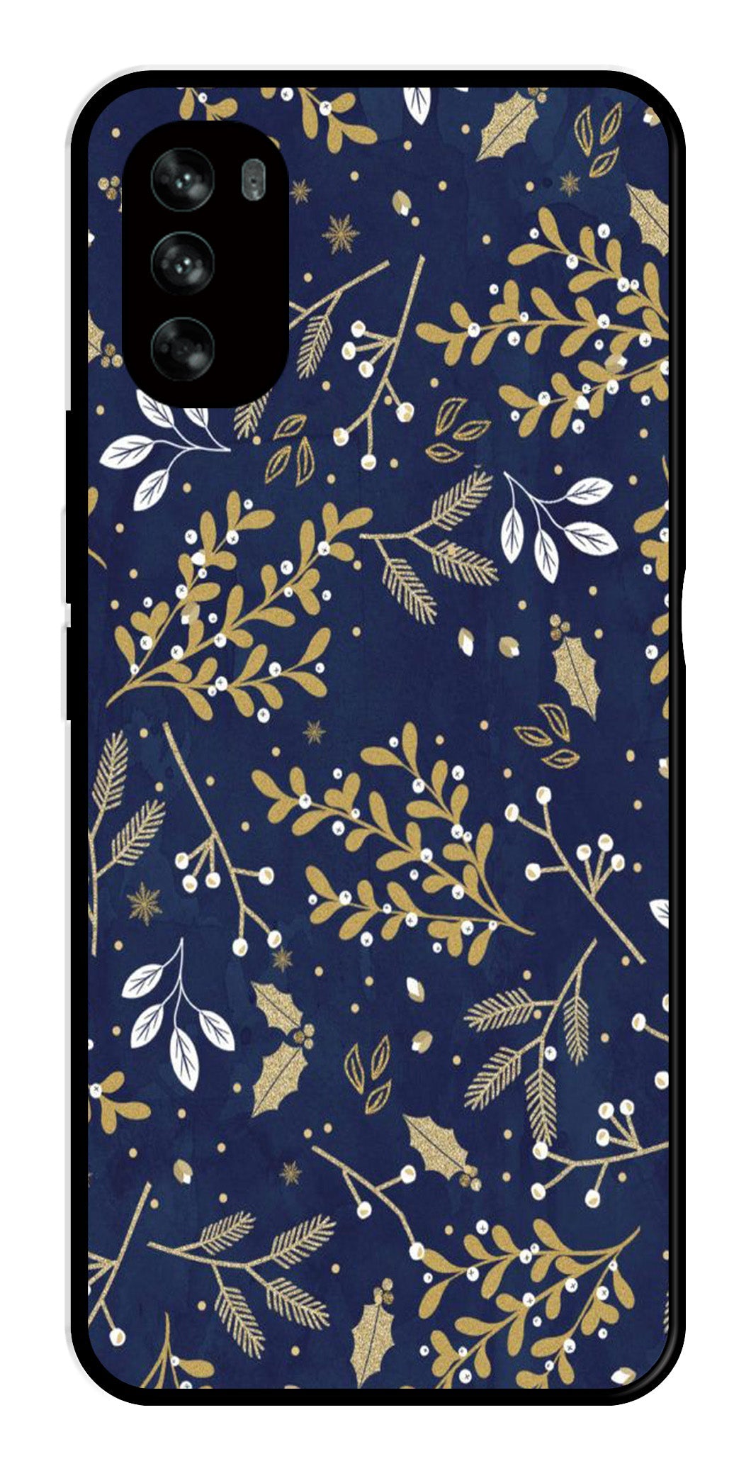 Floral Pattern  Metal Mobile Case for Moto G62   (Design No -52)