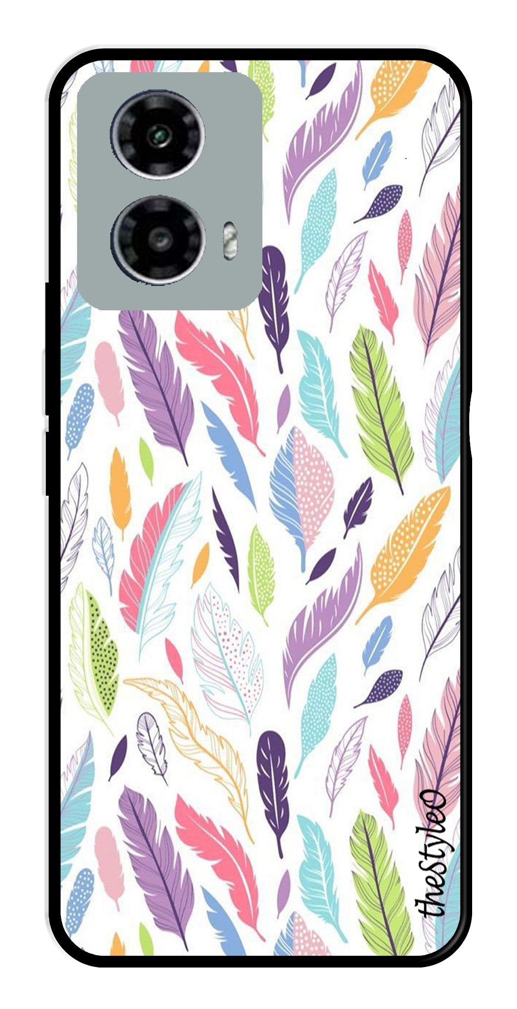 Colorful Feathers Metal Mobile Case for Moto G13 (Design No -06)