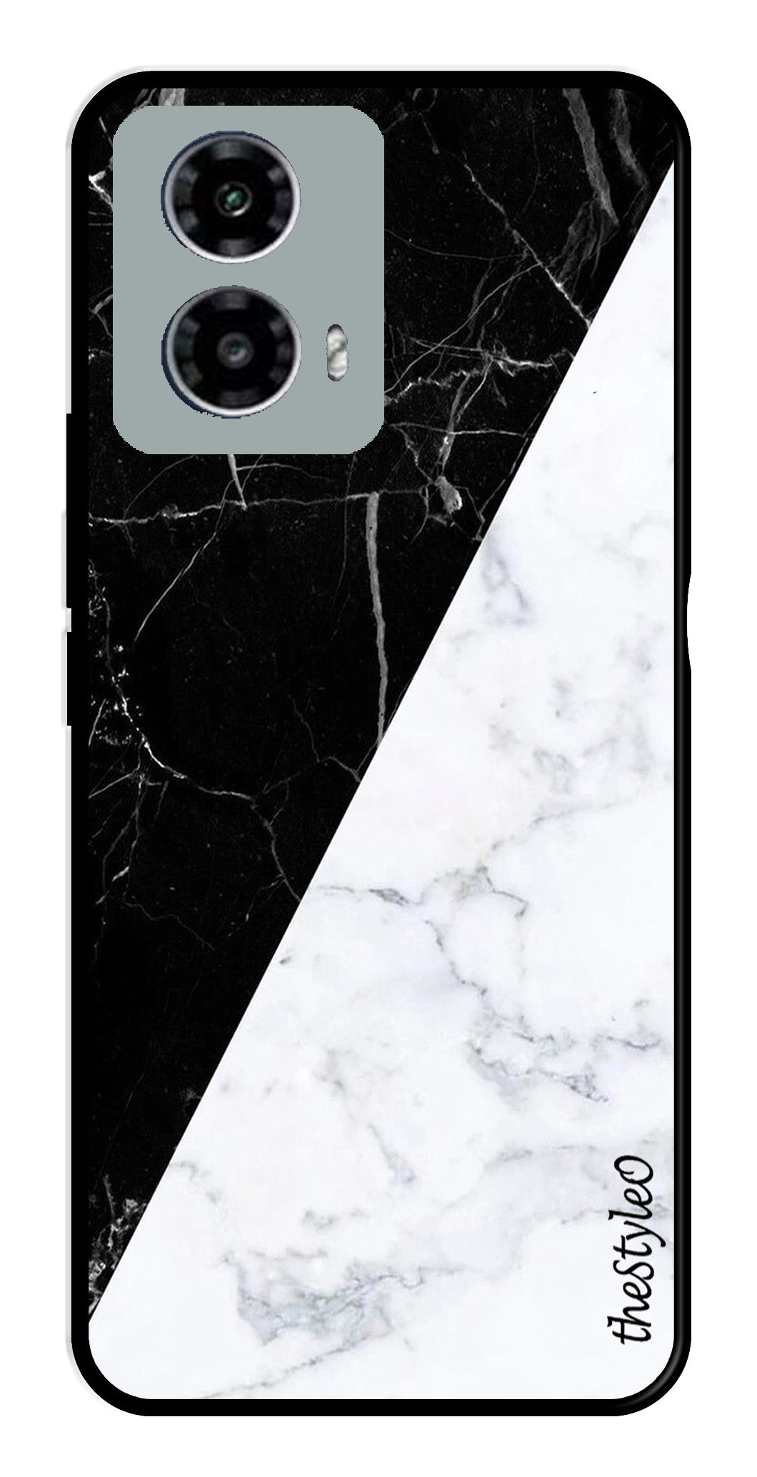 Black White Marble Design Metal Mobile Case for Moto G13 (Design No -09)