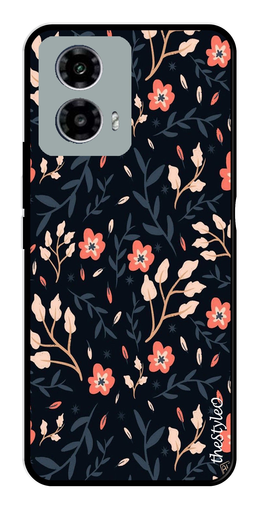 Floral Pattern Metal Mobile Case for Moto G13 (Design No -10)