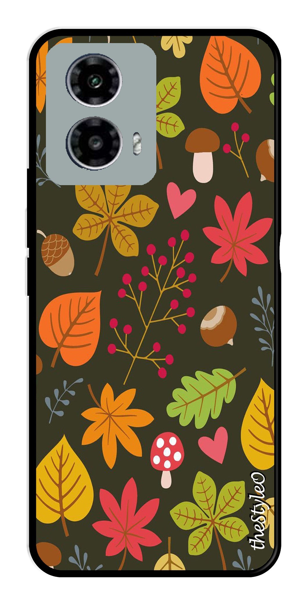 Flower Leaves Design Metal Mobile Case for Moto G13 (Design No -50)