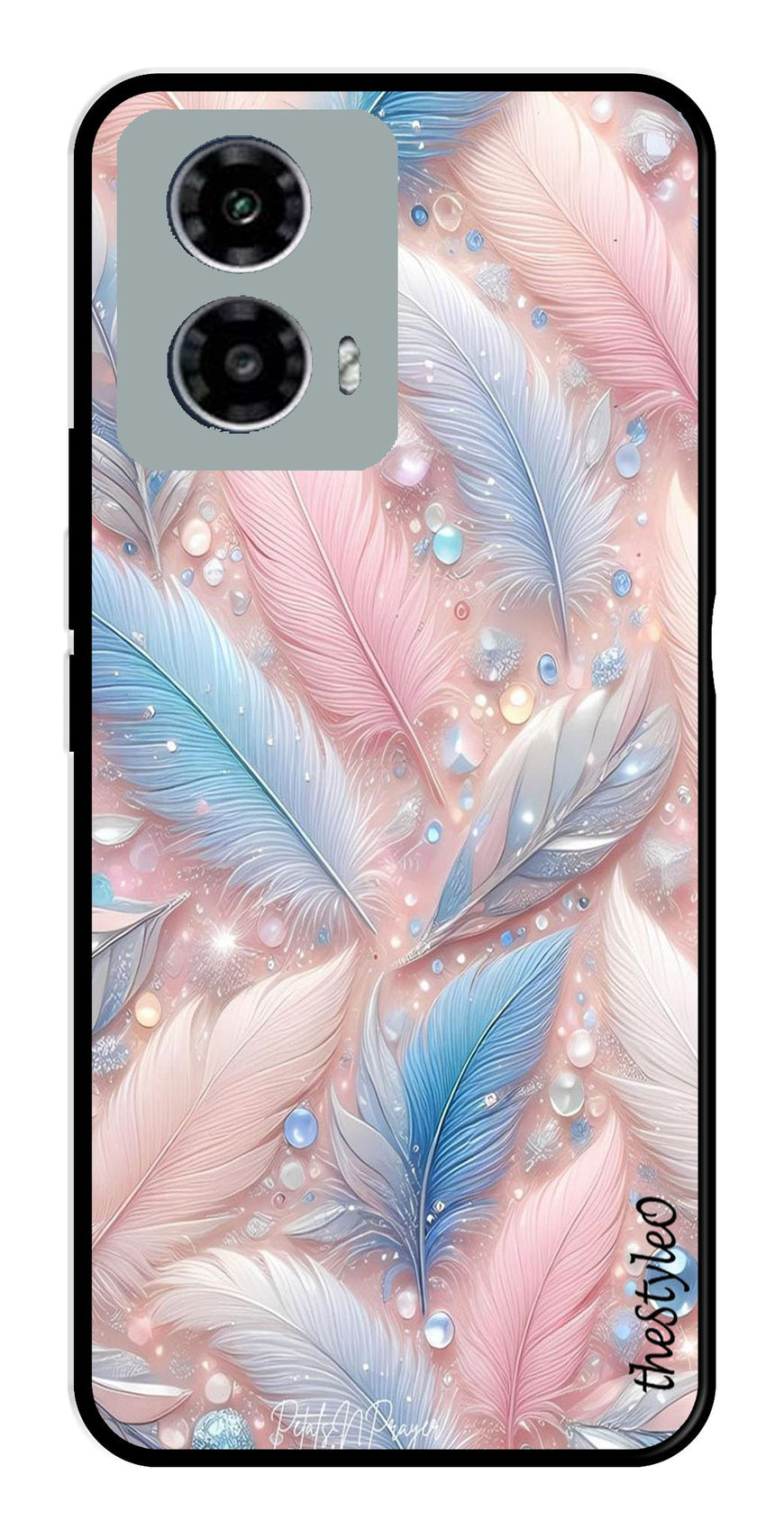 Feather Design Metal Mobile Case for Moto G13 (Design No -85)