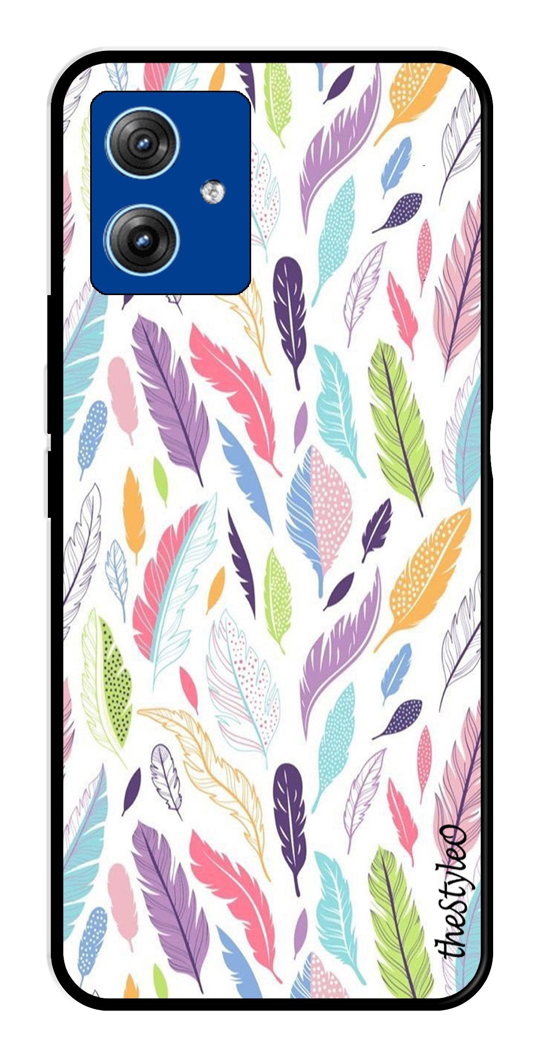 Colorful Feathers Metal Mobile Case for Moto G14 (Design No -06)