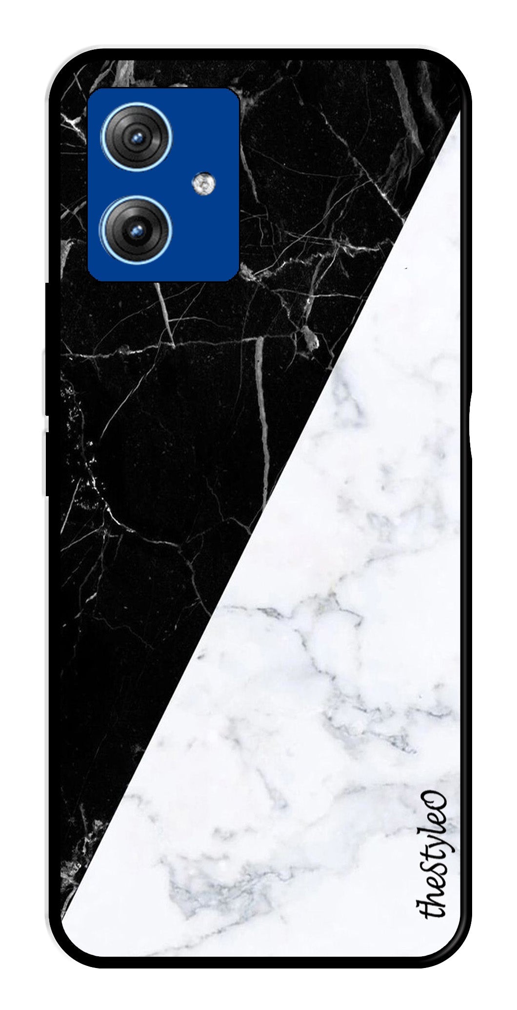 Black White Marble Design Metal Mobile Case for Moto G14 (Design No -09)