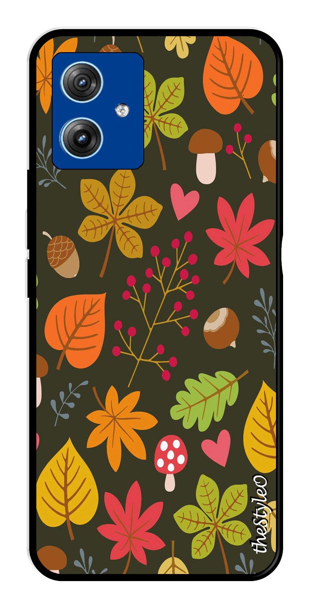 Flower Leaves Design Metal Mobile Case for Moto G14 (Design No -50)