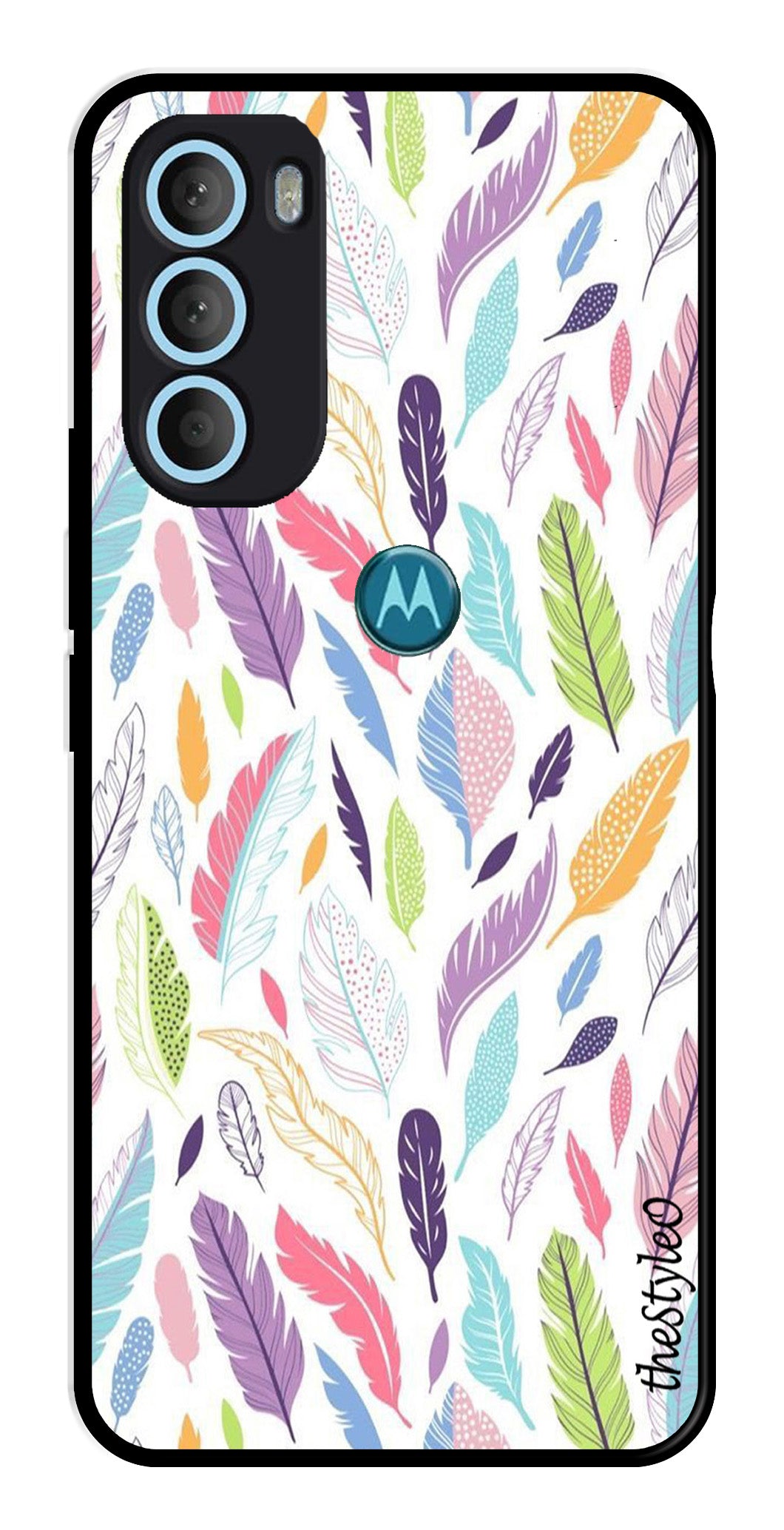 Colorful Feathers Metal Mobile Case for Moto G71 5G (Design No -06)