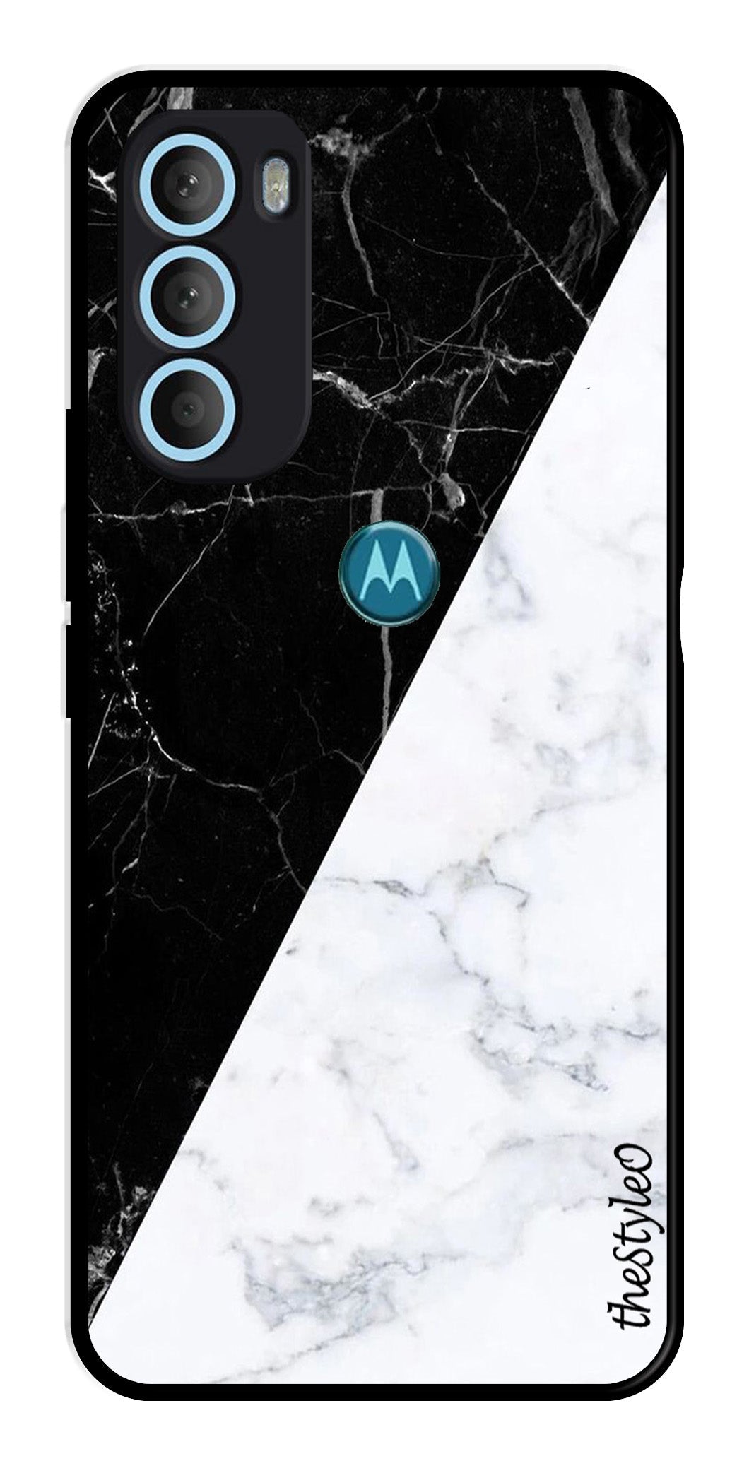 Black White Marble Design Metal Mobile Case for Moto G71 5G (Design No -09)