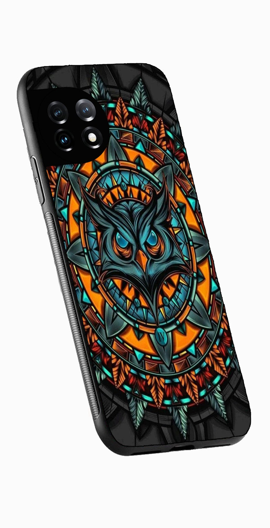 Owl Pattern Metal Mobile Case for OnePlus 12R 5G Metal Case  (Design No -42)