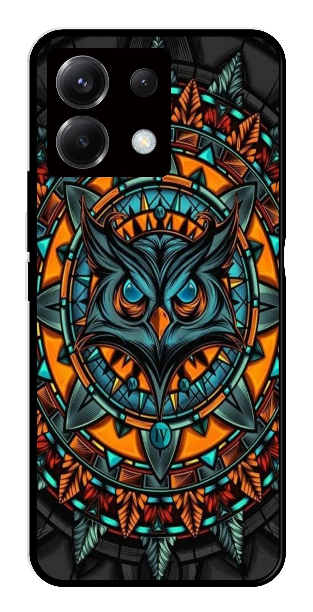 Owl Pattern Metal Mobile Case for Poco X6 5G   (Design No -42)