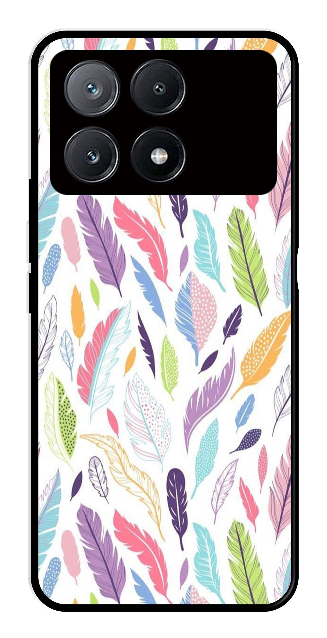 Colorful Feathers Metal Mobile Case for Poco X6 Pro 5G   (Design No -06)