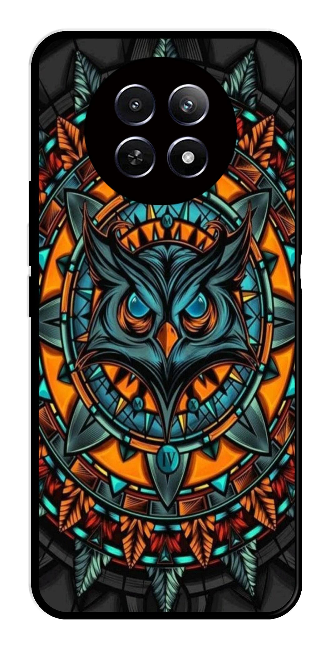 Owl Pattern Metal Mobile Case for Realme 12 5G   (Design No -42)