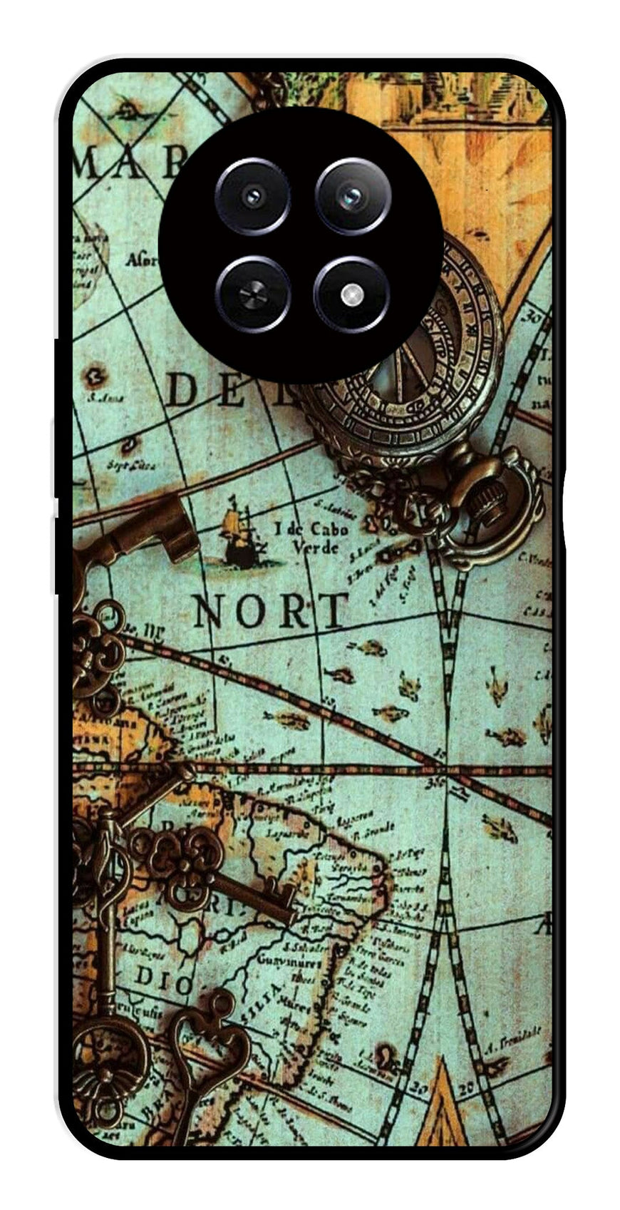 Map Design Metal Mobile Case for Realme 12 5G   (Design No -54)