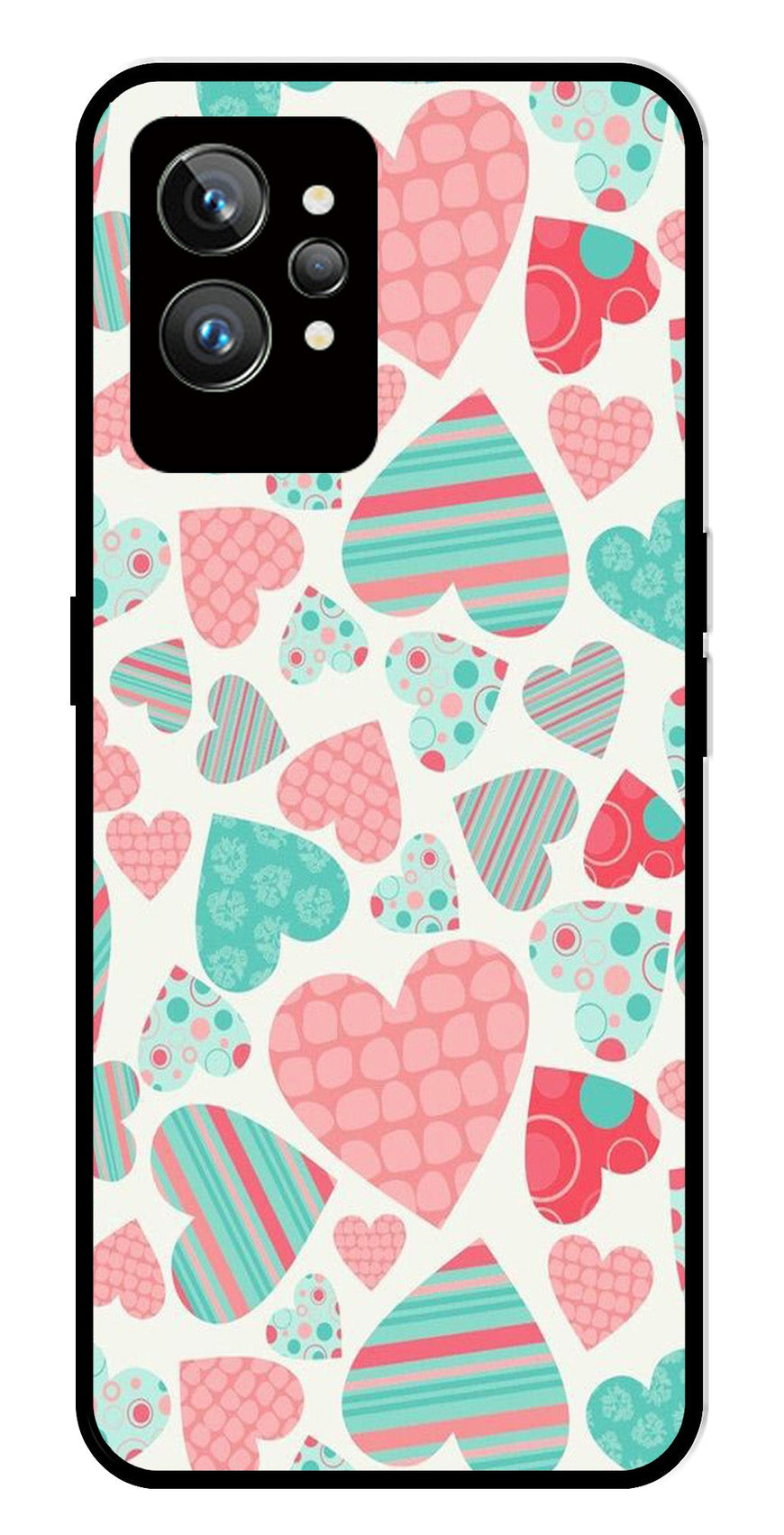 Hearts Pattern Metal Mobile Case for Realme GT 2 Pro   (Design No -22)