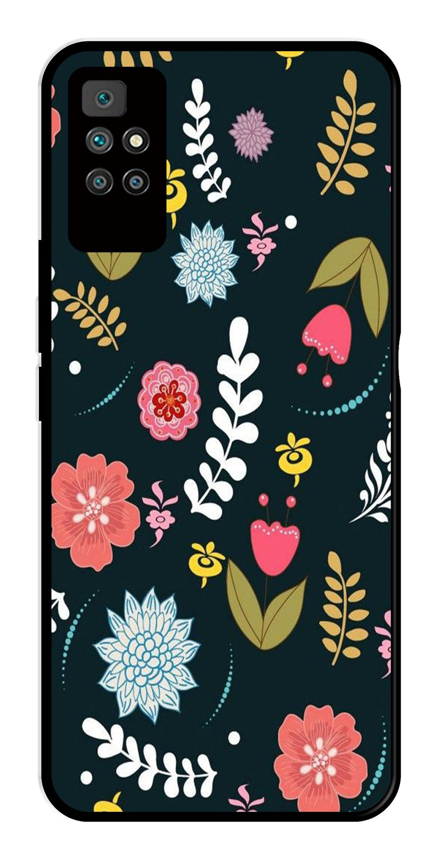 Floral Pattern2 Metal Mobile Case for Redmi 10 Prime   (Design No -12)