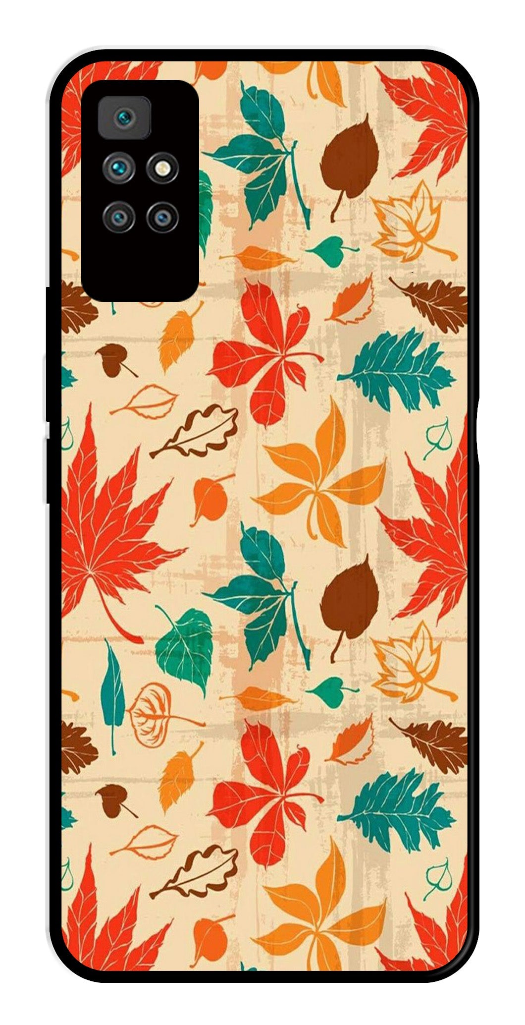 Leafs Design Metal Mobile Case for Redmi 10 Prime   (Design No -14)