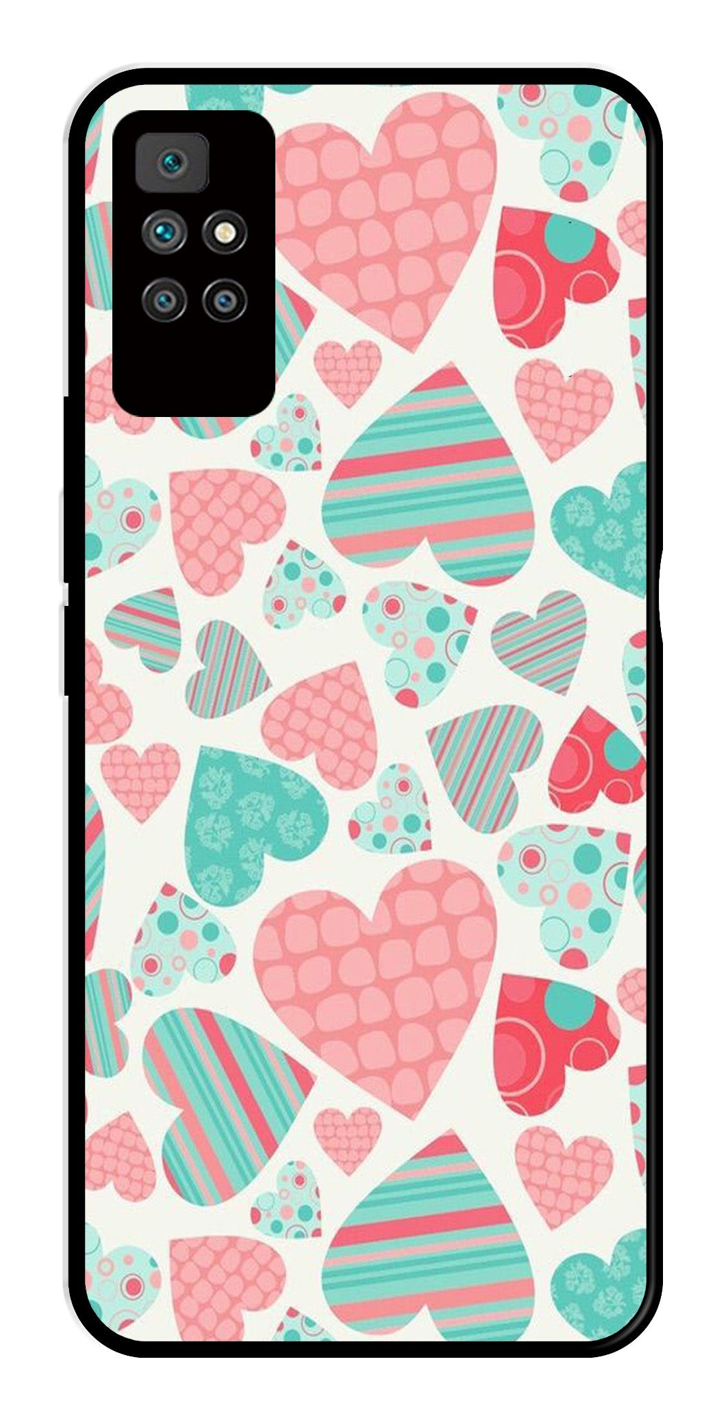 Hearts Pattern Metal Mobile Case for Redmi 10 Prime   (Design No -22)