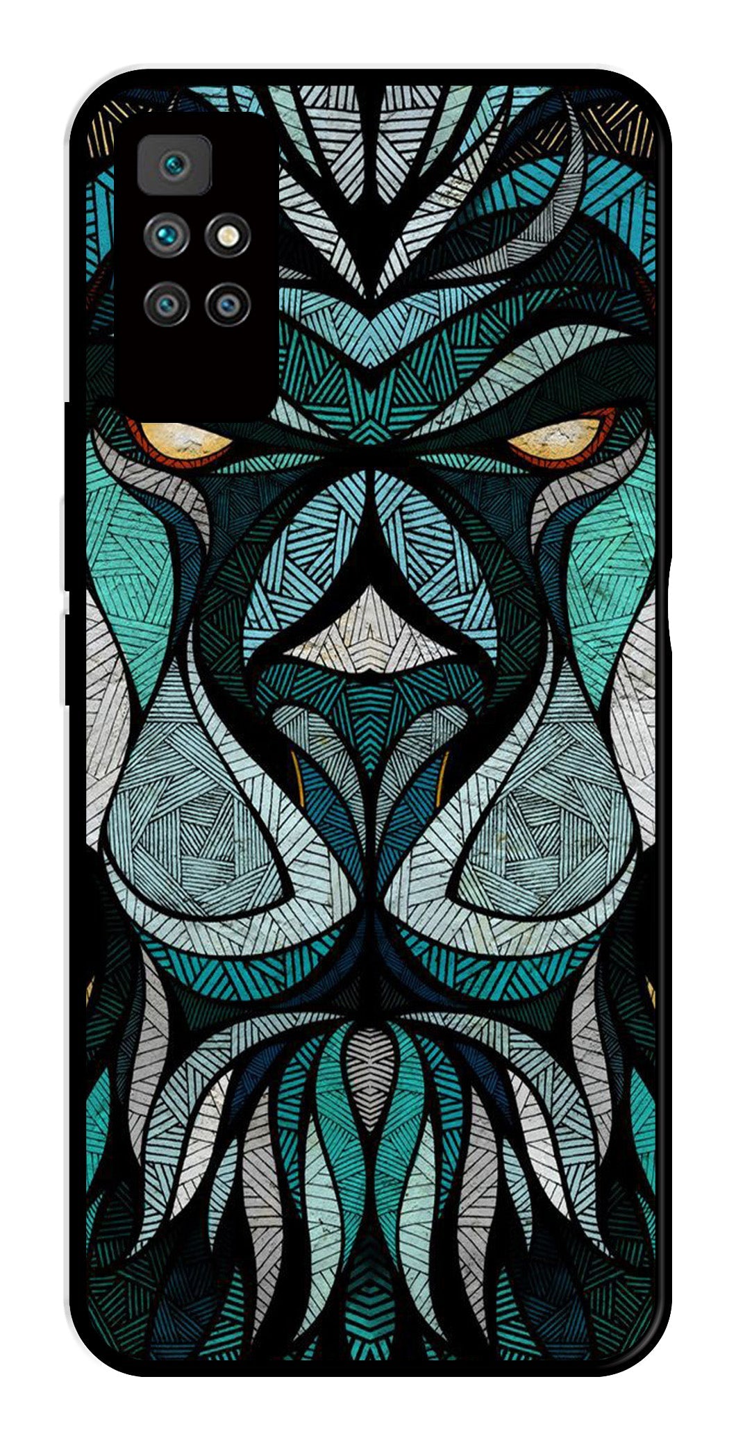 Lion Pattern Metal Mobile Case for Redmi 10 Prime   (Design No -40)