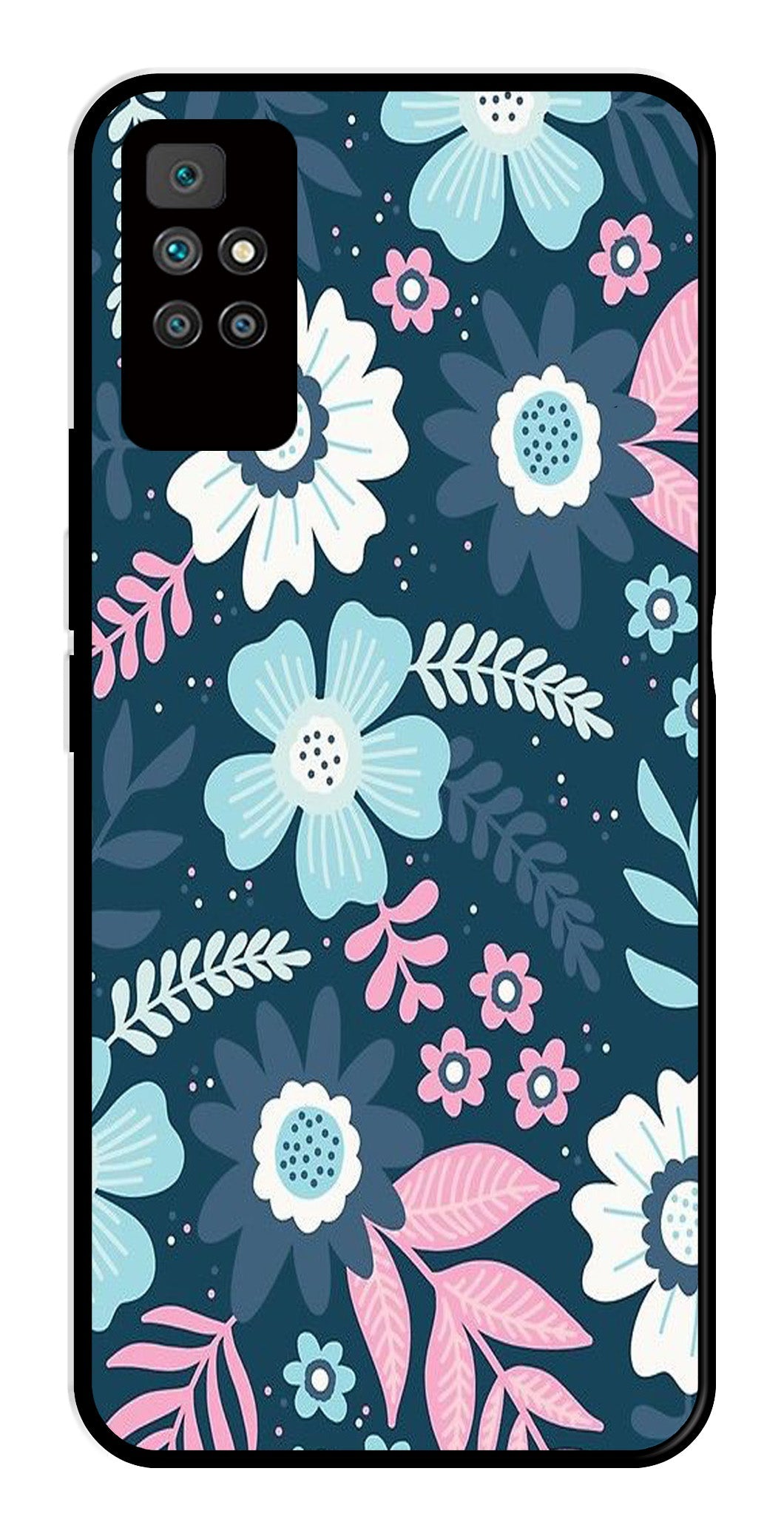 Flower Leaves Design Metal Mobile Case for Redmi 10 Prime   (Design No -50)