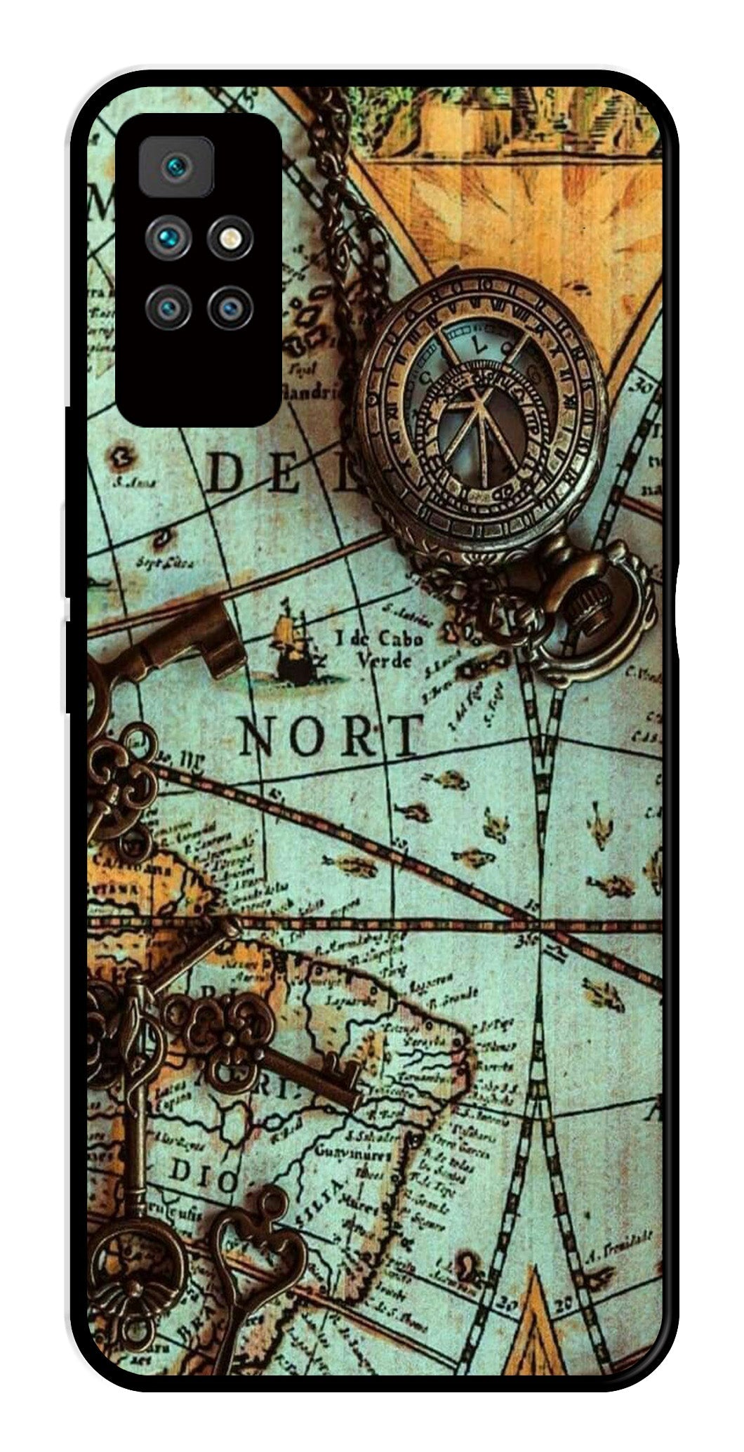 Map Design Metal Mobile Case for Redmi 10 Prime   (Design No -54)