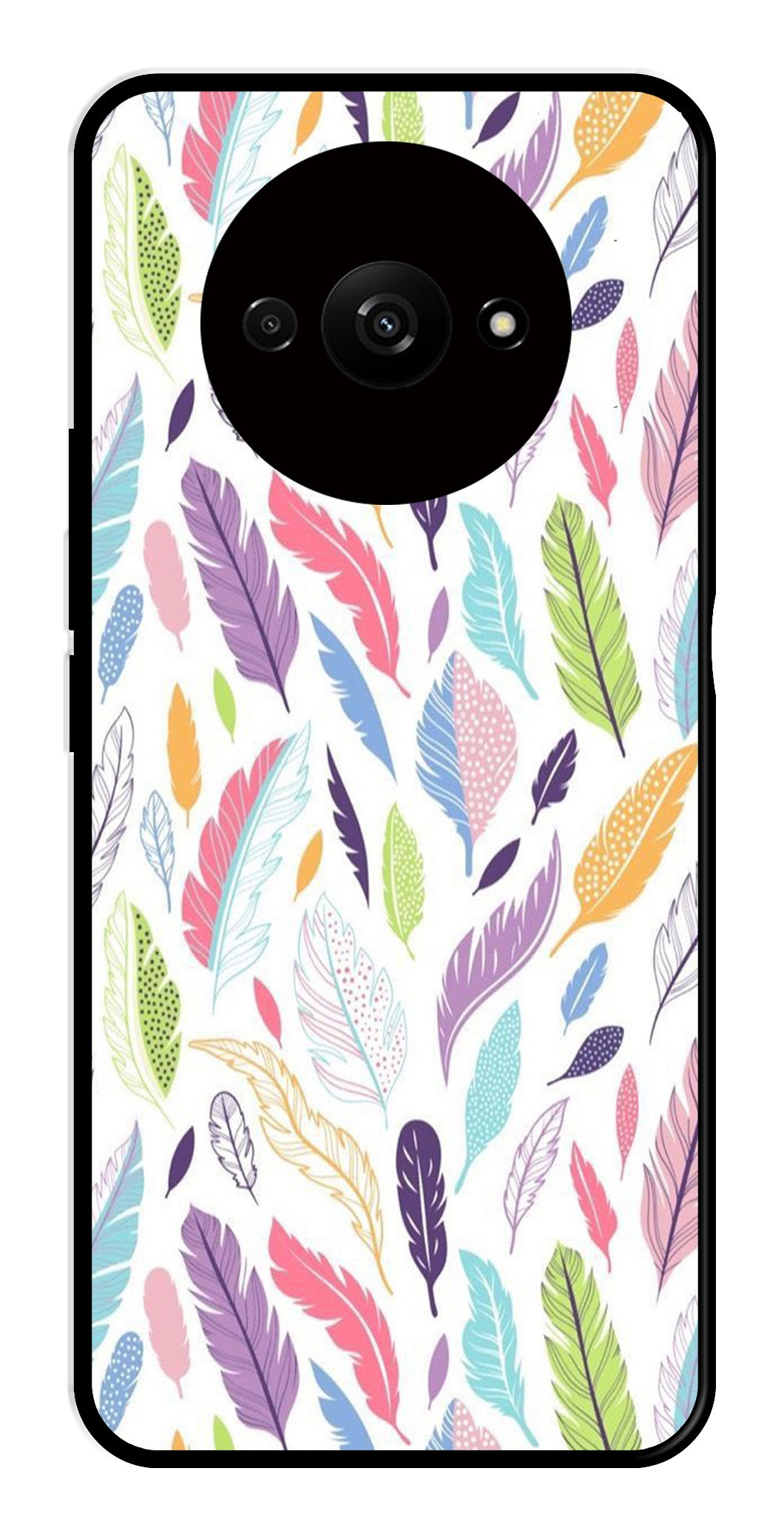 Colorful Feathers Metal Mobile Case for Redmi A3   (Design No -06)