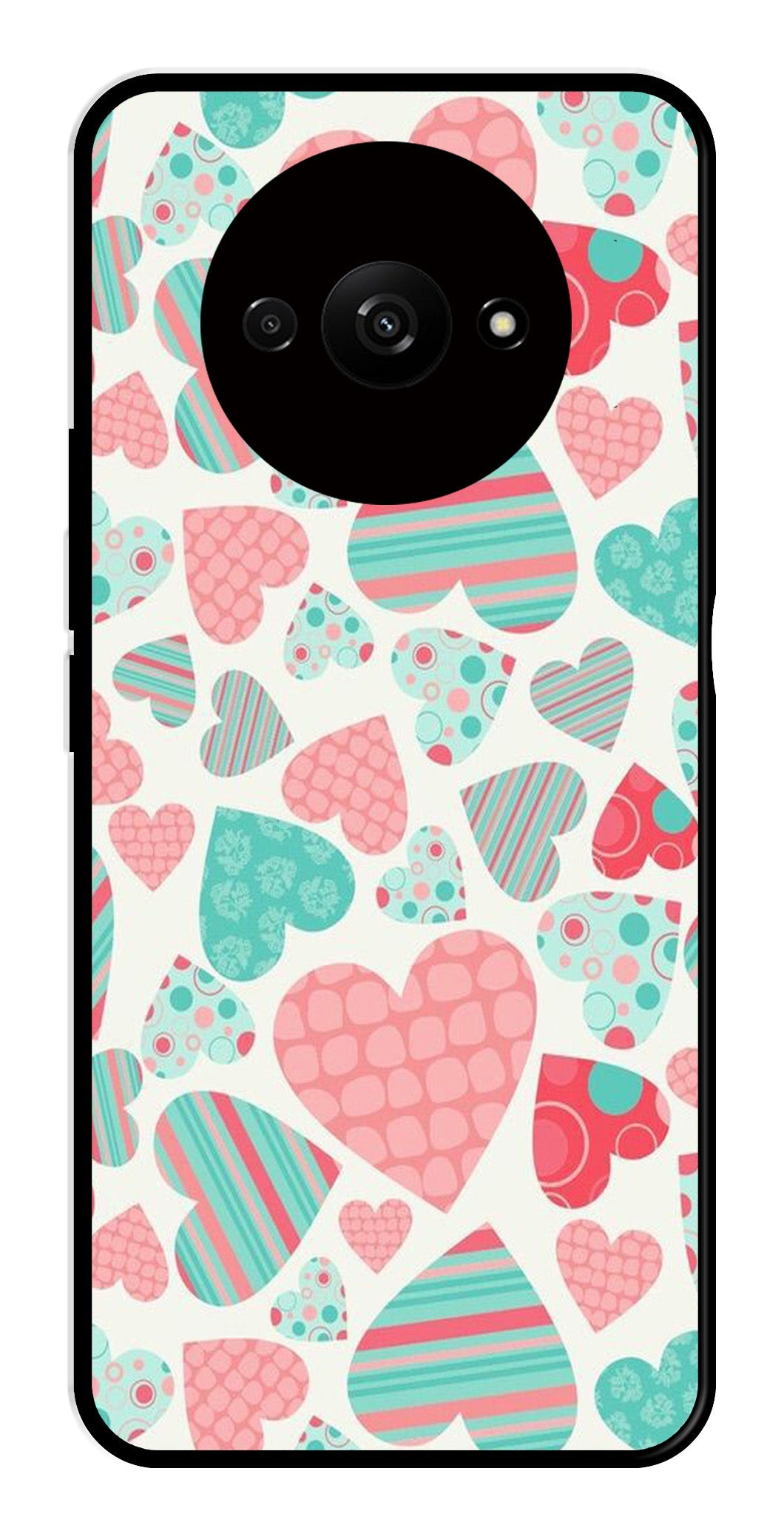 Hearts Pattern Metal Mobile Case for Redmi A3   (Design No -22)