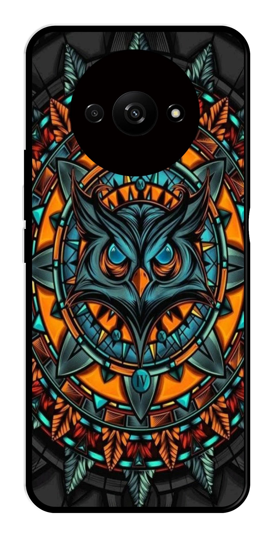 Owl Pattern Metal Mobile Case for Redmi A3   (Design No -42)