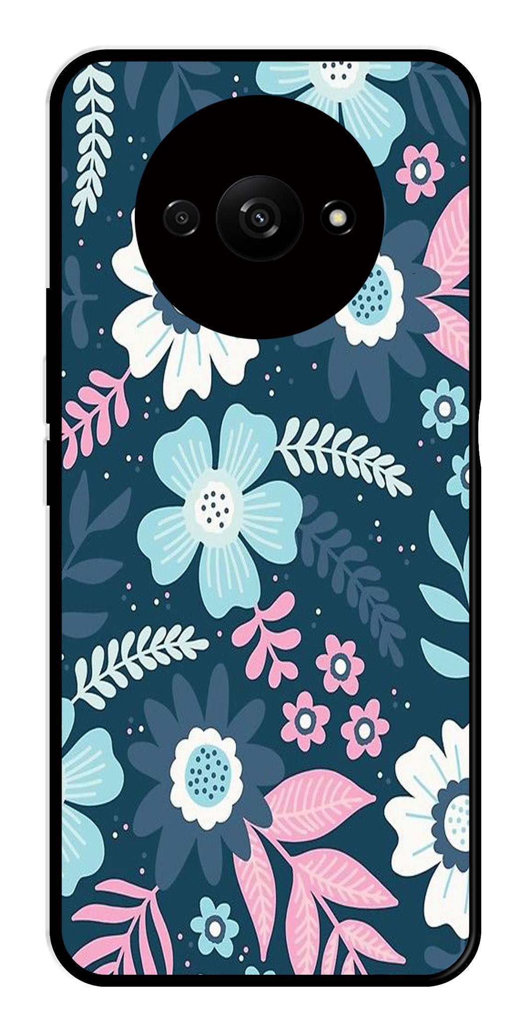 Flower Leaves Design Metal Mobile Case for Redmi A3   (Design No -50)