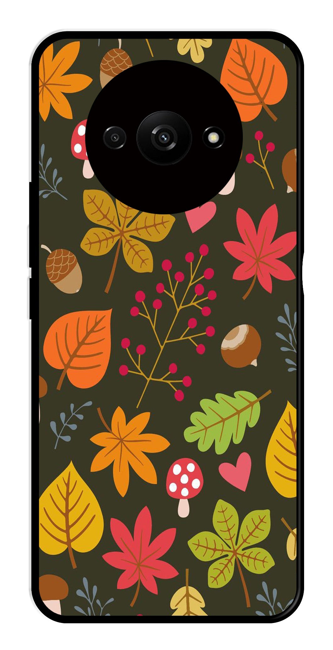 Leaves Design Metal Mobile Case for Redmi A3   (Design No -51)