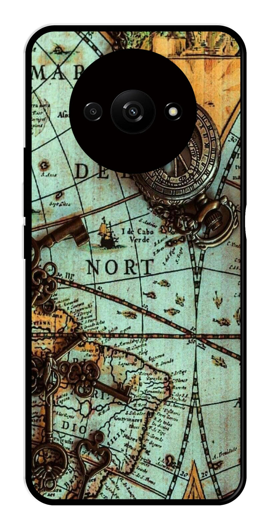 Map Design Metal Mobile Case for Redmi A3   (Design No -54)