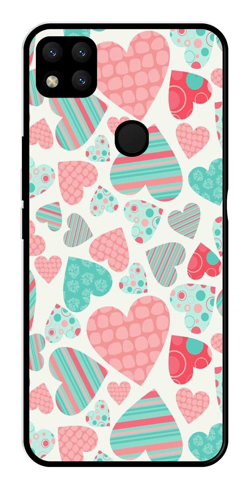 Hearts Pattern Metal Mobile Case for Redmi 9   (Design No -22)