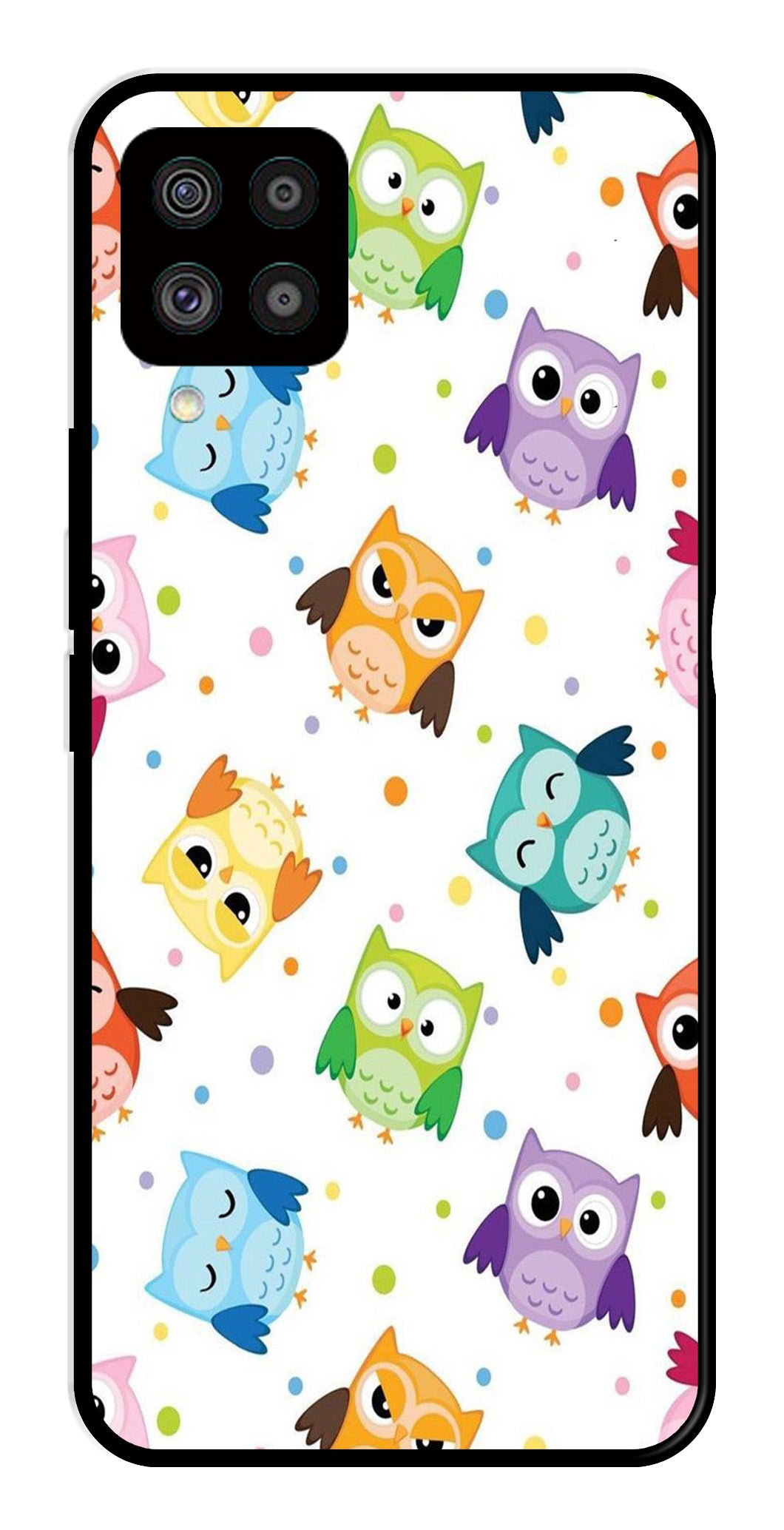 Owls Pattern Metal Mobile Case for Samsung Galaxy F62   (Design No -20)