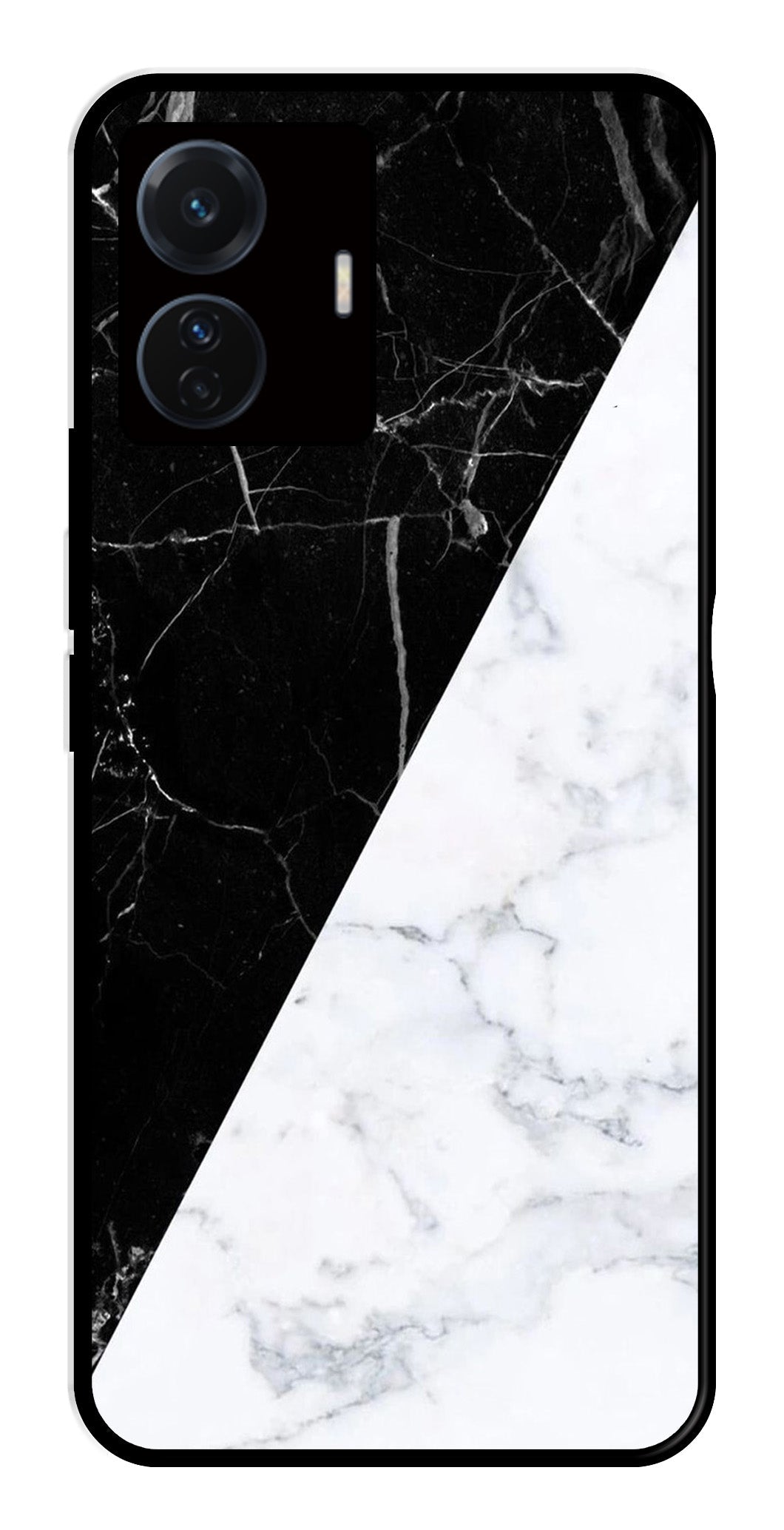Black White Marble Design Metal Mobile Case for iQOO Z6 Pro 5G   (Design No -09)